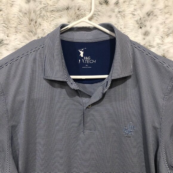 F&G Tech Mens XL Polo Shirt Golf Blue Stripe Stretch Spandex Lightweight - Picture 3 of 9